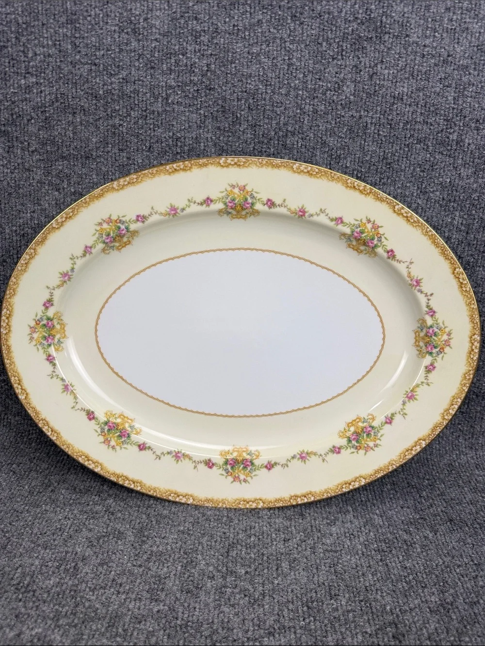 Noritake Ireland Mirabelle 3843 Large Platter Floral Clusters with Gold Trim